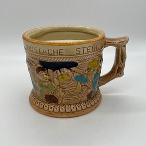 Vintage Majolica Japan Mustache Cup German Men Drinking Running Deer Japan